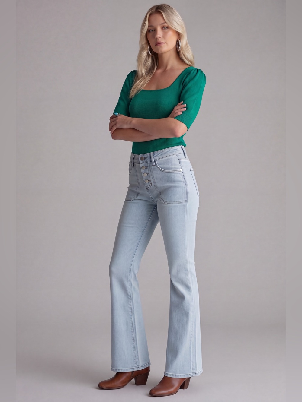 Premise Emerald Green Square-Neck Short Sleeve Pullover - Picture 2 of 6